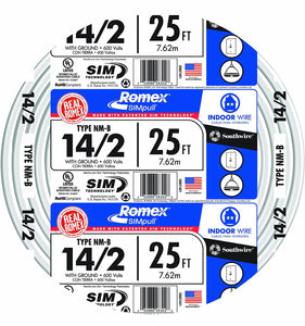 Southwire 28827421 Romex Non-Metallic Sheathed Cable, Copper, 25'