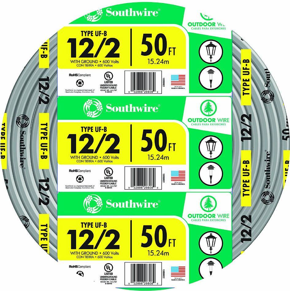 Southwire® 13055922 Underground Feeder Cable with Ground, 12/2, 50'