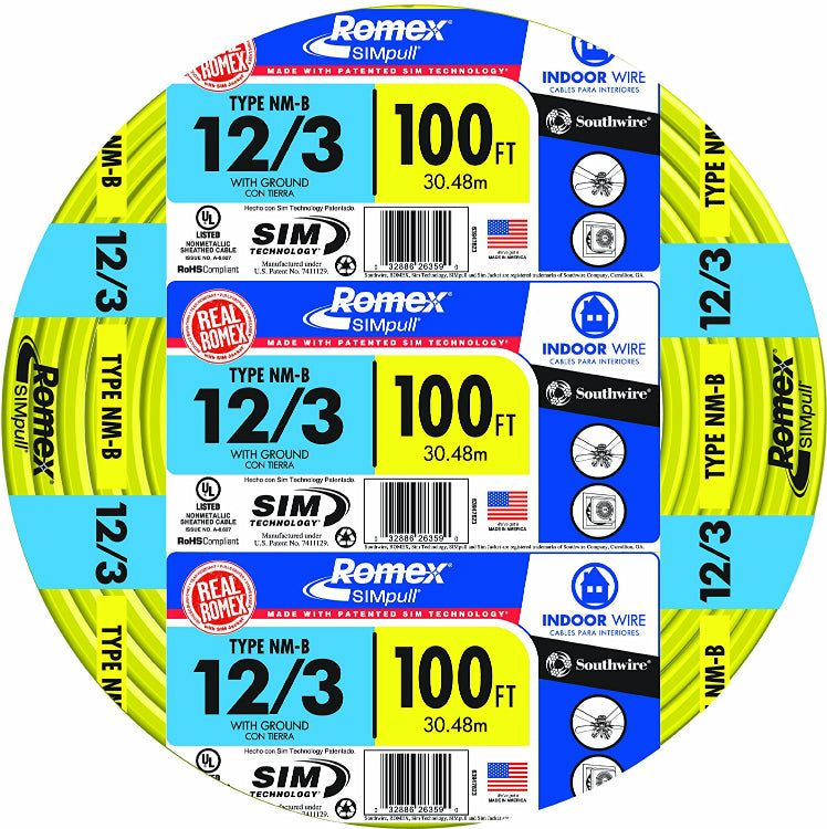 Southwire 63947628 Romex Non-Metallic Sheathed Cable, Copper, 100'