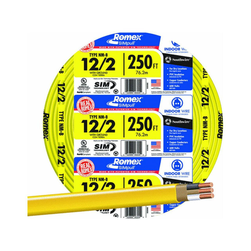 Southwire 12/2NM-WGX250 Romex Non-Metallic Sheathed Cable w/Ground, 12/2, Copper,250'