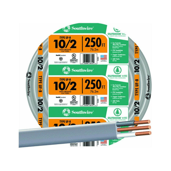 Southwire® 13056755 Underground Feeder Cable with Ground, 10/2, 250'