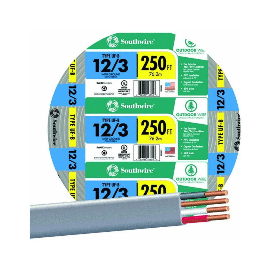 Southwire® 13058355 Underground Feeder Cable with Ground, 12/3, 250'