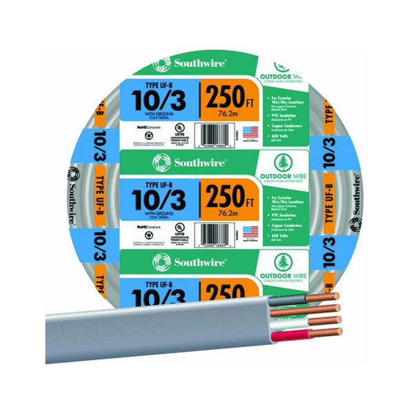 Southwire 13059155 Underground Feeder Cable With Ground, 10/3, 250'
