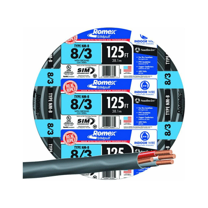 Southwire 63949202 Romex Non-Metallic Sheathed Cable, Copper, 125'