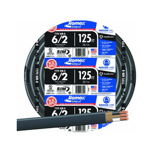 Southwire® 28894402 Non-Metallic Sheathed Cable with Ground, 6/2, Copper, 125'