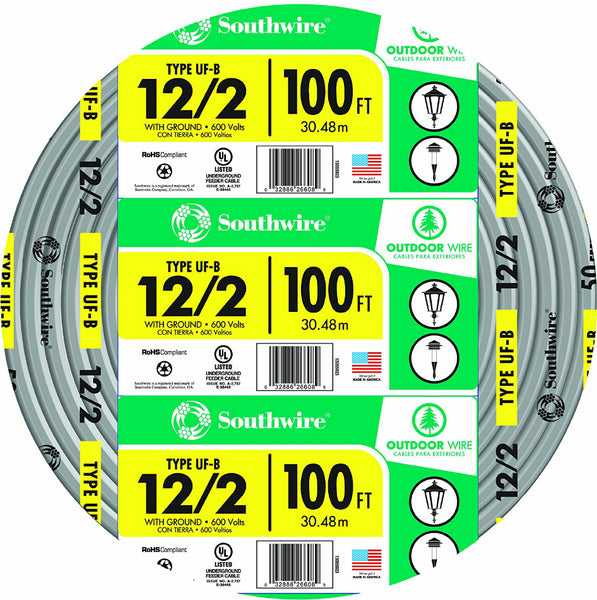 Southwire® 13055926 Underground Feeder Cable with Ground, 12/2, 100'