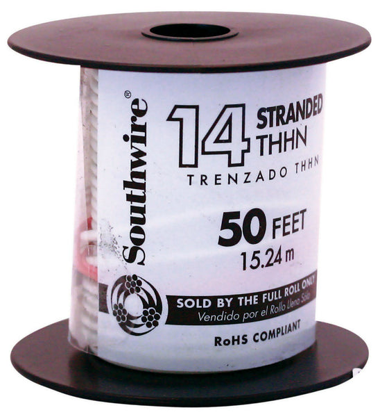 Southwire® 22956751 Type THHN Nylon Jacket 14 Stranded Building Wire, White, 50'
