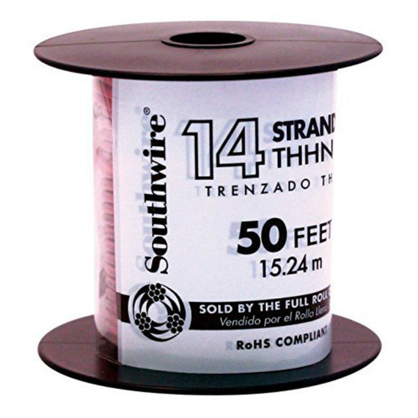 Southwire® 22957551 Type THHN 14 Stranded Building Wire, Red, 50'