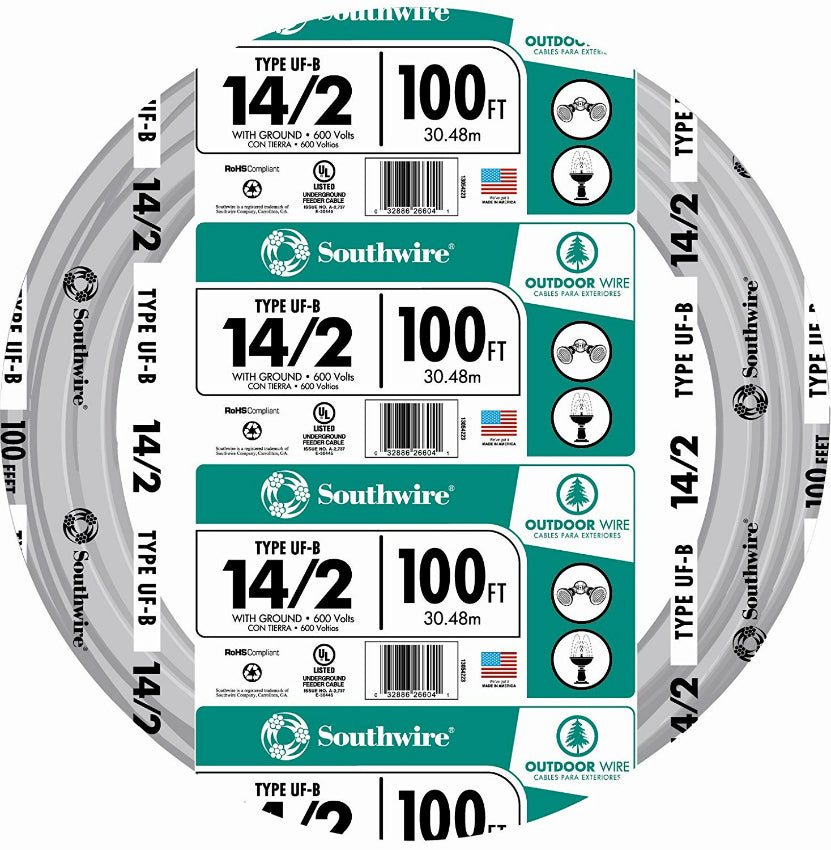 Southwire® 13054226 Underground Feeder Cable with Ground, 14/2, 100'