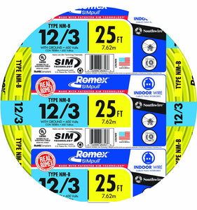Southwire 63947621 Romex Non-Metallic Sheathed Cable, Copper, 25'
