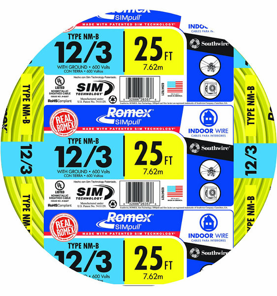 Southwire 63947621 Romex Non-Metallic Sheathed Cable, Copper, 25'