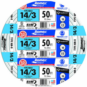 Southwire 63946822 Romex Non-Metallic Sheathed Cable, Copper, 50'