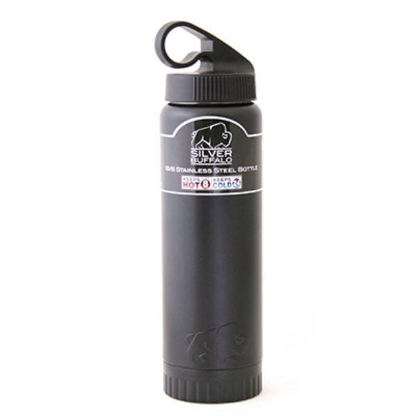 Silver Buffalo NL112096 Double Wall Stainless Water Bottle w/ Lid, Black, 20 Oz