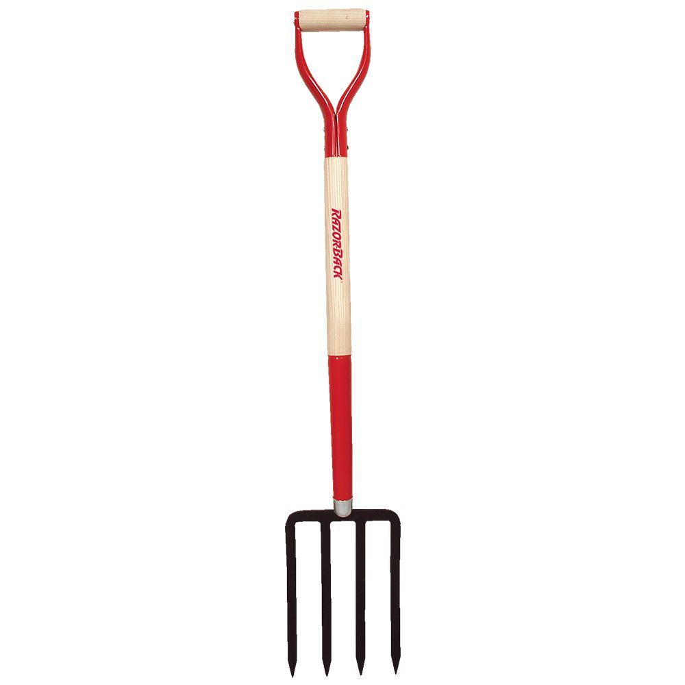 Razor-Back 72103 4-Tine Spading Fork with 30" Wood Handle & Steel D-Grip