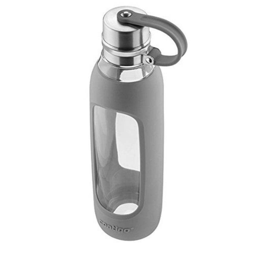Contigo® 72907 Purity Glass Water Bottle with Tethered Lid, Smoke Sleeve, 20 Oz