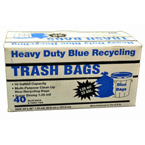 Primrose Plastics 33401 Heavy-Duty Blue Recycling Trash Bags, 33 Gallon, 40-Ct