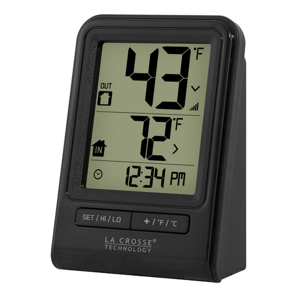 La Crosse 308-1409BT-CBP Wireless Thermometer with Clock Time, Black