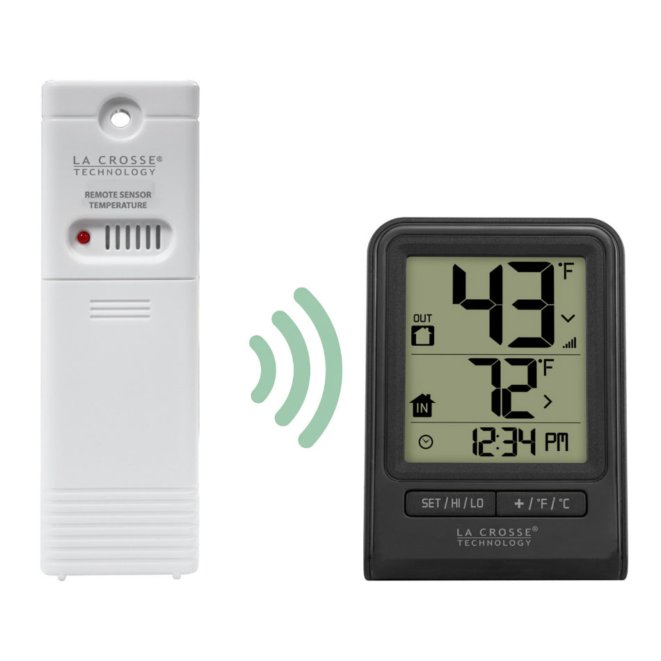 La Crosse 308-1409BT-CBP Wireless Thermometer with Clock Time, Black