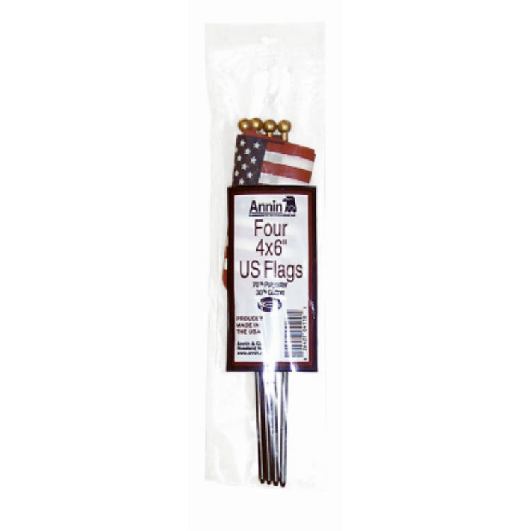 Annin Flagmakers 041109R US Hand Held Flags, 4" x 6", 4 Pack