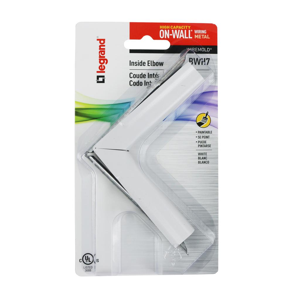 Legrand® BWH7 Wiremold® Metal Raceway 90-Degree Inside Elbow, White