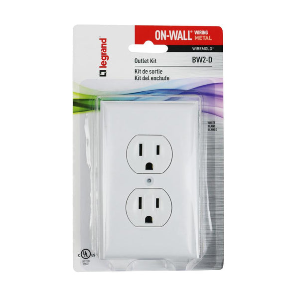 Legrand® BW2-D Wiremold® Metal Raceway Outlet Box w/Duplex & Faceplate, White