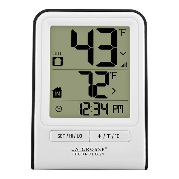 La Crosse® 308-1409WT-CBP Wireless Thermometer with Clock Time, White
