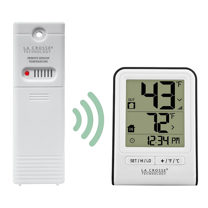 La Crosse® 308-1409WT-CBP Wireless Thermometer with Clock Time, White