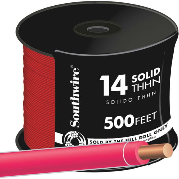 Southwire® 11581658 Type THHN Nylon Jacketed 14 Solid Building Wire, Red, 500'