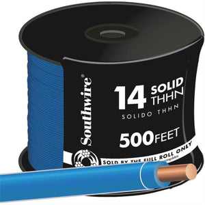 Southwire® 11582458 Type THHN Nylon Jacketed 14 Solid Building Wire, Blue, 500'