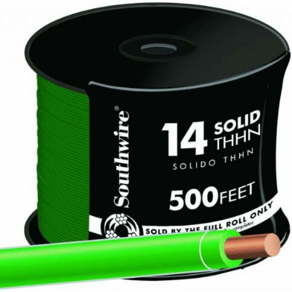 Southwire® 11583258 Type THHN Nylon Jacketed 14 Solid Building Wire, Green, 500'