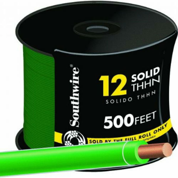 Southwire® 11591558 Type THHN Nylon Jacketed 12 Solid Building Wire, Green, 500'