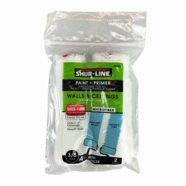 Shur-Line® 2006138 White Microfiber Mini Roller Cover, 4" x 3/8" Nap, 2 Pack