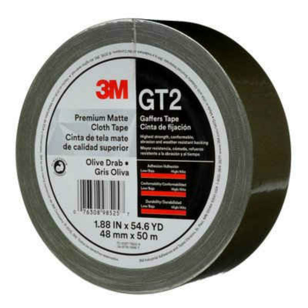 3M™ GT2 Premium Matte Cloth Gaffers Tape, Black, 1.88" x 54.6 Yd