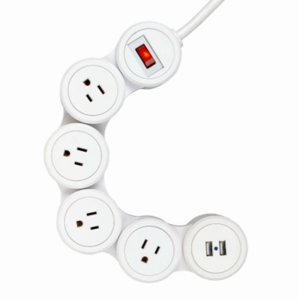 Globe® 7817501 Flexible Power Strip with 4 Outlets & 2 USB Ports, White, 3.1A