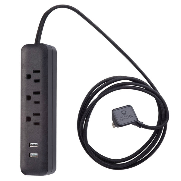 Globe® 78249 Power Strip w/ 3 Grounded Outlet & 2 USB Port, 6' Cord, Black, 300J