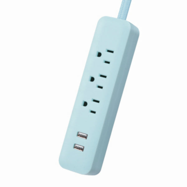 Globe® 78255 Power Strip w/ 3 Grounded Outlet & 2 USB Port, Mint Green, 6', 300J