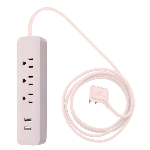 Globe® 78257 Power Strip w/ 3 Grounded Outlet & 2 USB Port, 6' Cord, Rose, 300J
