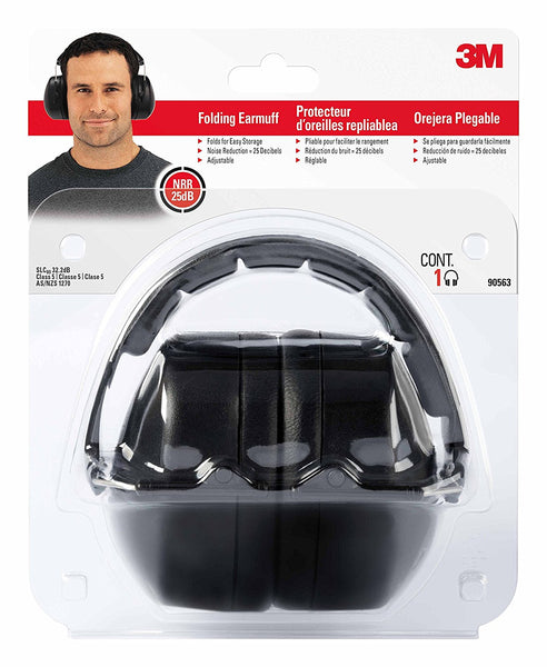 3M 90563-5DC Adjustable Folding Earmuff, Black, NRR 25DB