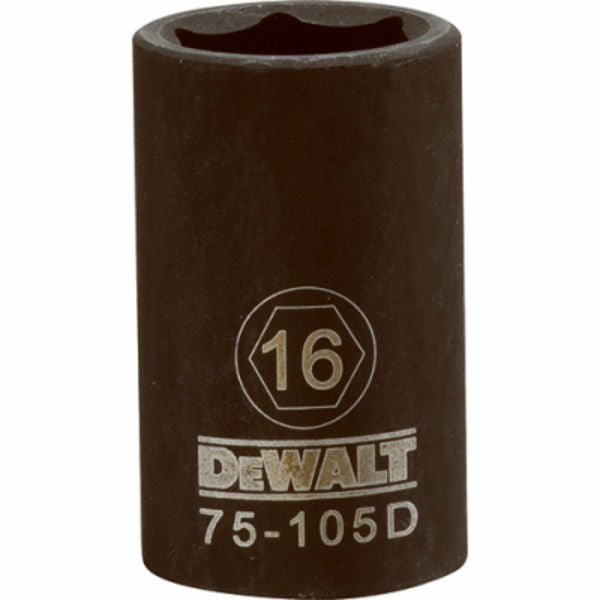 DeWalt® DWMT75105OSP Black Oxide Coating Impact Sockets, 1/2'' Drive, 6-Pt, 16 mm
