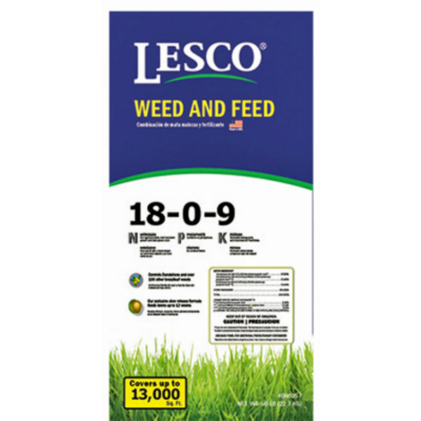 Lesco® 080257 Weed & Feed Fertilizer, 18-0-9, 50 Lbs