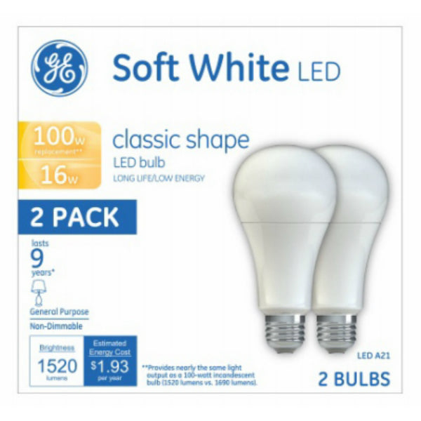 GE Lighting 21226 Medium-Base A21 Classic LED Bulb, Soft White, 16W, 2-Pack