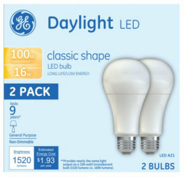 GE Lighting 21227 Medium-Base A21 Classic LED Bulb, Daylight, 16W, 2-Pack