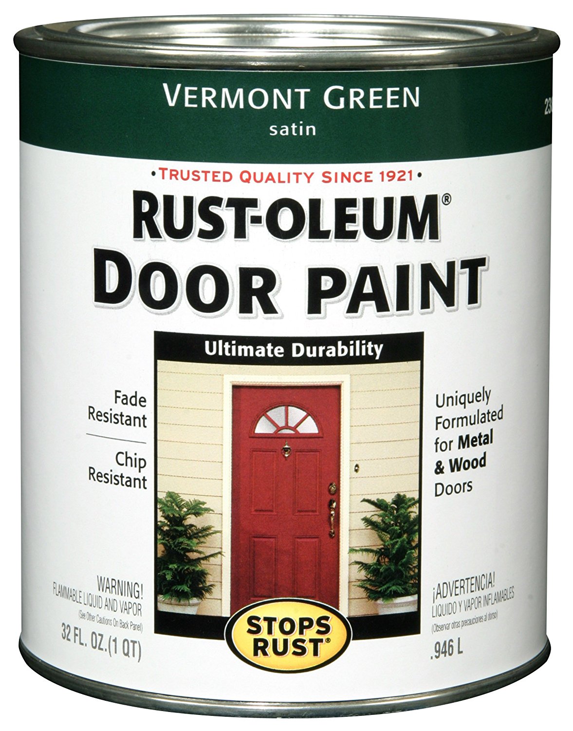 Rust-Oleum® 238316 Stops Rust® Oil-Based Door Paint, Vermont Green, Satin, 1-Qt