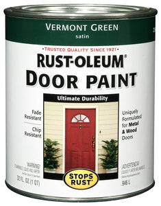 Rust-Oleum® 238316 Stops Rust® Oil-Based Door Paint, Vermont Green, Satin, 1-Qt