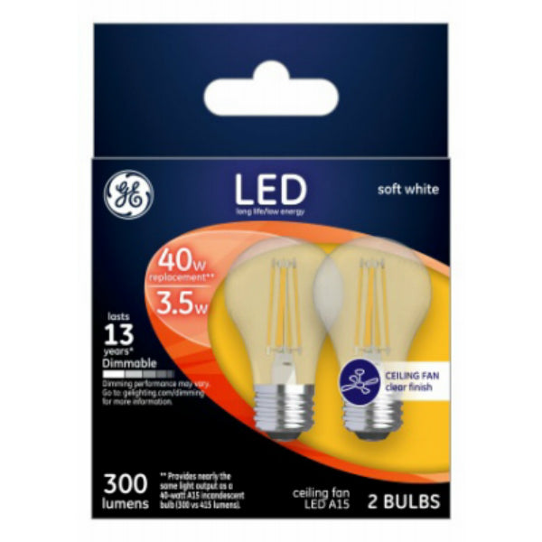 GE 28945 Medium-Base A15 Dimmable Ceiling Fan LED Bulb, Daylight, 3.5W, 2-Pk