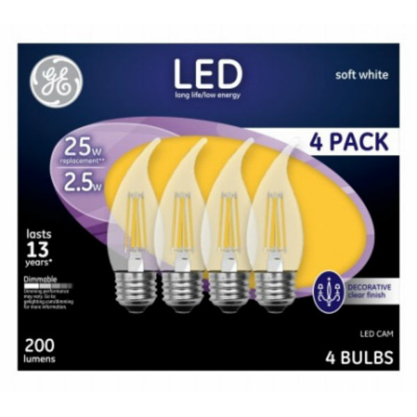GE Lighting 10193 Medium-Base CAM Clear Dimmable LED Bulb, 2.5W, 200L, 4-Pack