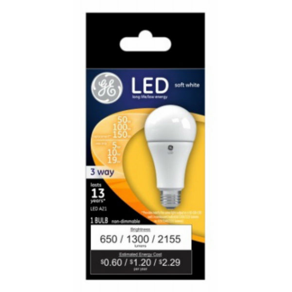 GE Lighting 24132 Medium Base A21 3-Way LED Bulb, Soft White, 2700K, 5/10/19W