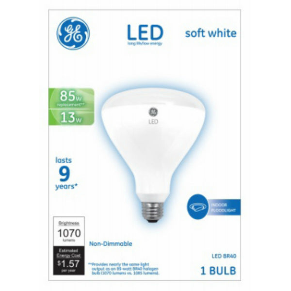 GE Lighting 24261 Medium Base BR40 LED Floodlight Bulb, Soft White, 3000K, 13W