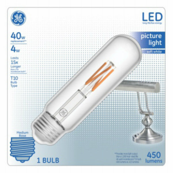 GE Lighting 29073 Medium-Base Clear T10 LED Picture Light Bulb, Soft White, 4W