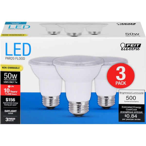 Feit Electric® PAR2050/850/10KLED/3 Non-Dimmable PAR20 LED Bulb, 7W, 3-Pack
